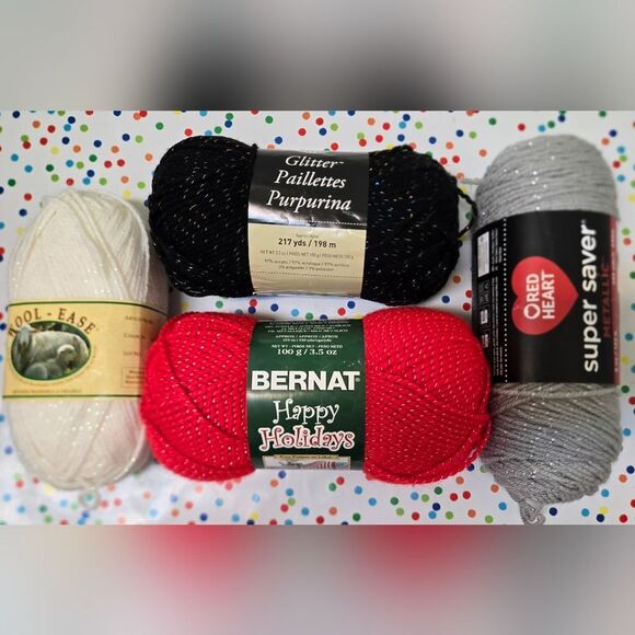 🎄SPARKLY YARN LOT OF 4 SKEINS - Picture 1 of 16
